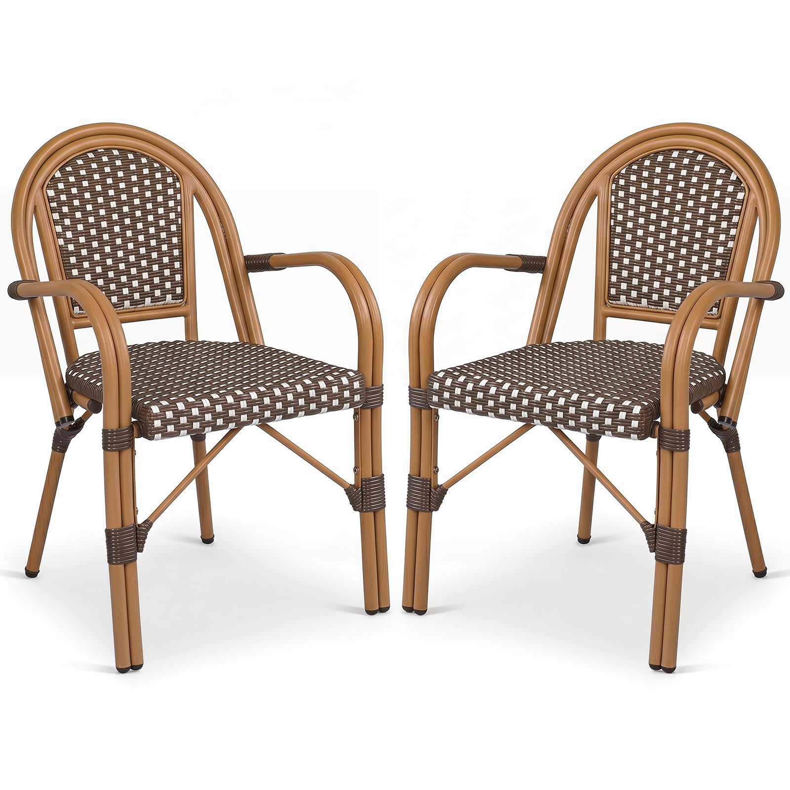 Tangkula Outdoor French Bistro Chairs Hand-Woven PE Wicker Patio Chairs(2/4)